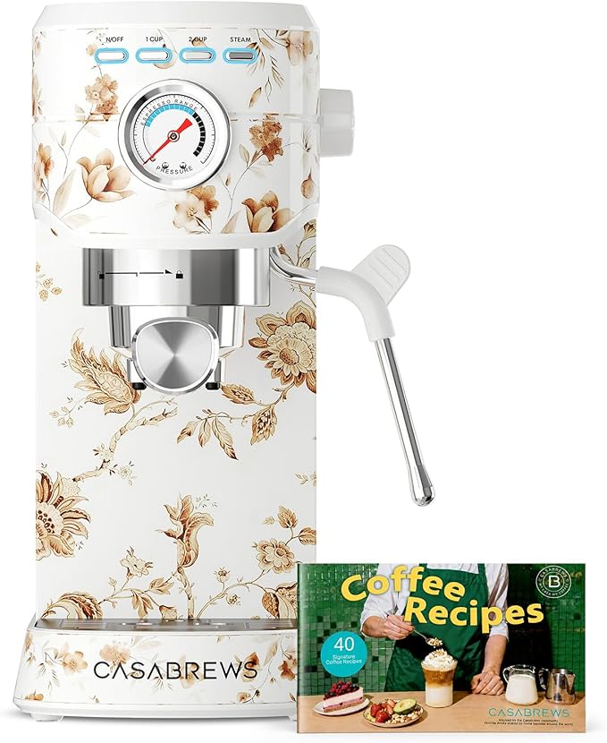 CASABREWS CM5418 Espresso Machine, Espresso Coffee Maker with Milk Frother | Stainless Steel, 20-Bar Pump, Built-in Pressure Gauge, Powerful Steam Wand for Cappuccino Latte for Home, 34oz Water Tank