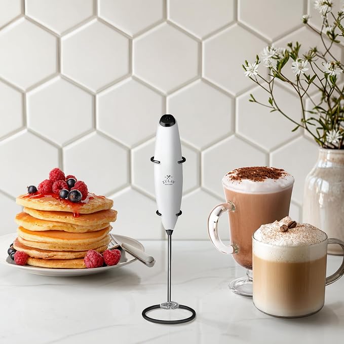 Zulay Kitchen Powerful Milk Frother Wand With Duracell Batteries - Ultra Fast Handheld Drink Mixer - Electric Whisk Foam Maker for Coffee, Lattes, Cappuccino & Matcha - Z1 Motor - White & Black