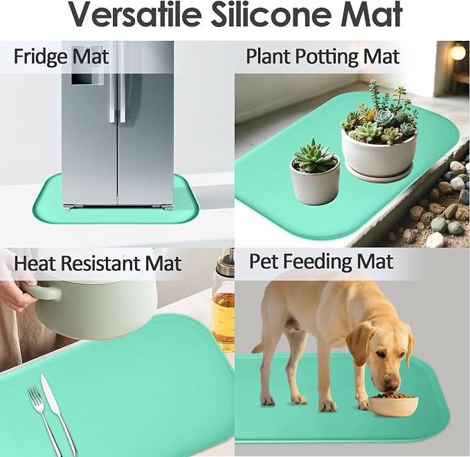 Silicone Coffee Maker Mat with Lip for Countertops, 24'' x 16'', Mint Green | Multi leak-proof coffee tray for countertop, non-slip silicone mat fits most coffee makers & espresso machines, wipe-clean