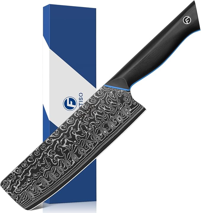 Nakiri Knife 7 Inch, 67-Layer Damascus Steel Kitchen Knife, G10 Handle | Japanese Chef Knife with Ergonomic Full-Tang Handle, Sharp Damascus Knife with Gift Box - Zeus Series
