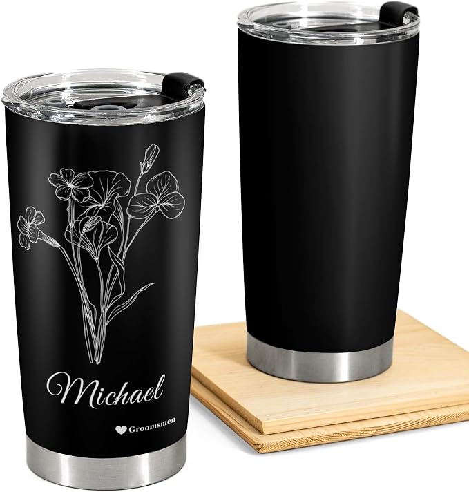 Personalized Tumbler Custom Vacuum Insulated Travel Mug Customizable Coffee Cup with Your Photos and Text Christmas Birthday Gift (Birth Flowers)