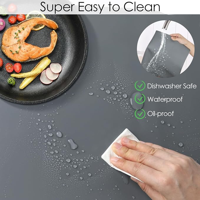 Extra Large Silicone Mat, 31.5x16.9 Large Silicon Placemats for Kids, Heat Resistant Matt for Kitchen Counter Non-Stick Table Mat for Dough and Pastry, Silicone Craft Mat for Kids, Dark Gray
