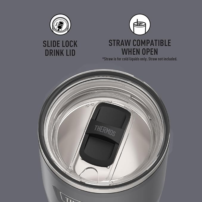 THERMOS ICON SERIES Stainless Steel Cold Tumbler with Slide Lock, 24 Ounce, Granite