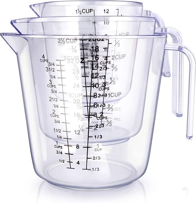 -BINGBING- Measuring Cups Set, Liquid Measuring Cups For 3 For Kitchen | BPA Free Plastic Set with Spout Multiple Measurement Scales, Cup, Ml and Oz, (Clear)