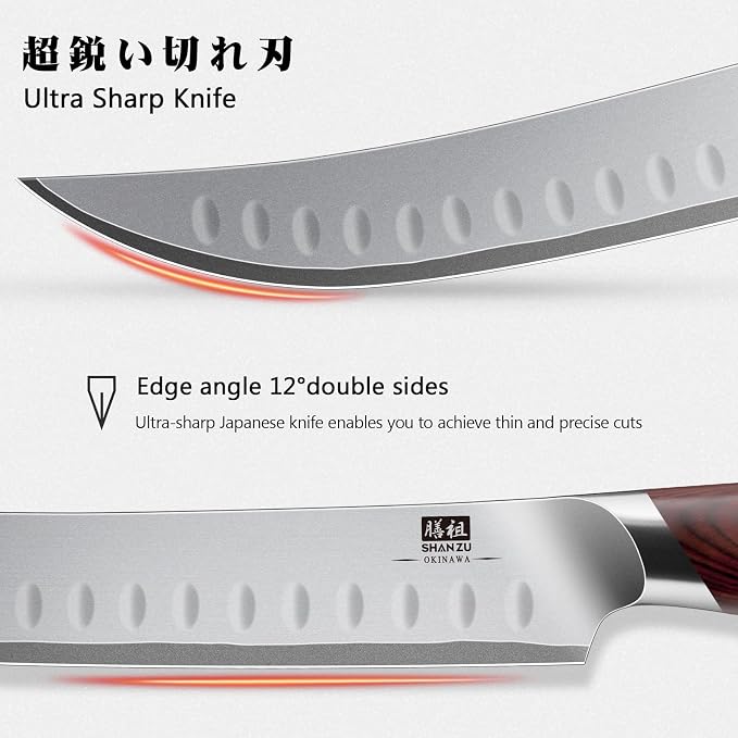 SHAN ZU Brisket Slicing Knife, 11.6 Inch Carving Knife Japanese | High Carbon 10Cr15Mov Stainless Steel, Professional Ultra Sharp Meat Cutting and BBQ knife with Ergonomic Pakkawood Handle