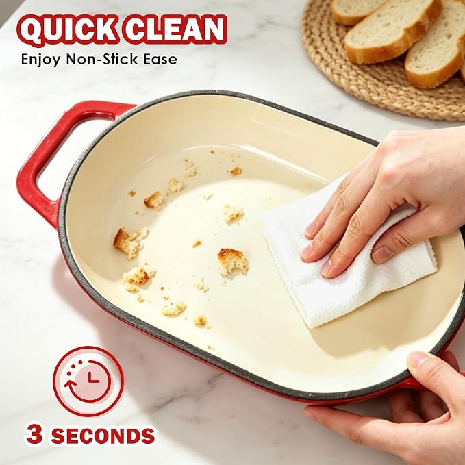 Wdmiya Dutch Oven for Sourdough Bread Baking, Shallow Base & Dome Lid 5 QT | Enameled Cast Iron Bread Baker for Batards & Boules, Easy-Clean Enamel, 500°F Oven Safe, Red, 11.5" x 7.8"