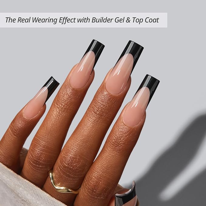 BTArtboxnails XCOATTIPS Black French Tip Press On Nails, XL Square, Peach | Lamp-Curable, 4-Week Wear, Natural Nail Look, Salon Quality Value at Home, Easy-to-Apply for Beginners, 160ct Nail Tips Only