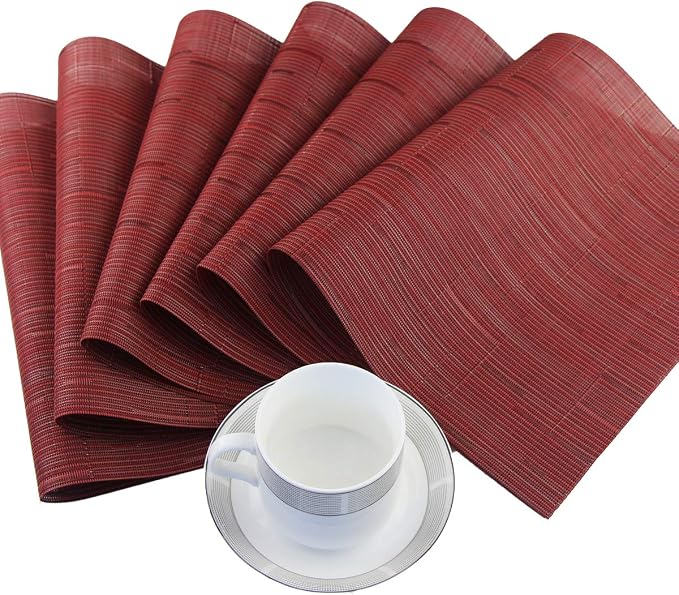 Vinyl Placemats,Washable Table Mats Easy to Clean Woven Placemats for Dining Table Set of 4 (Burgundy Red)