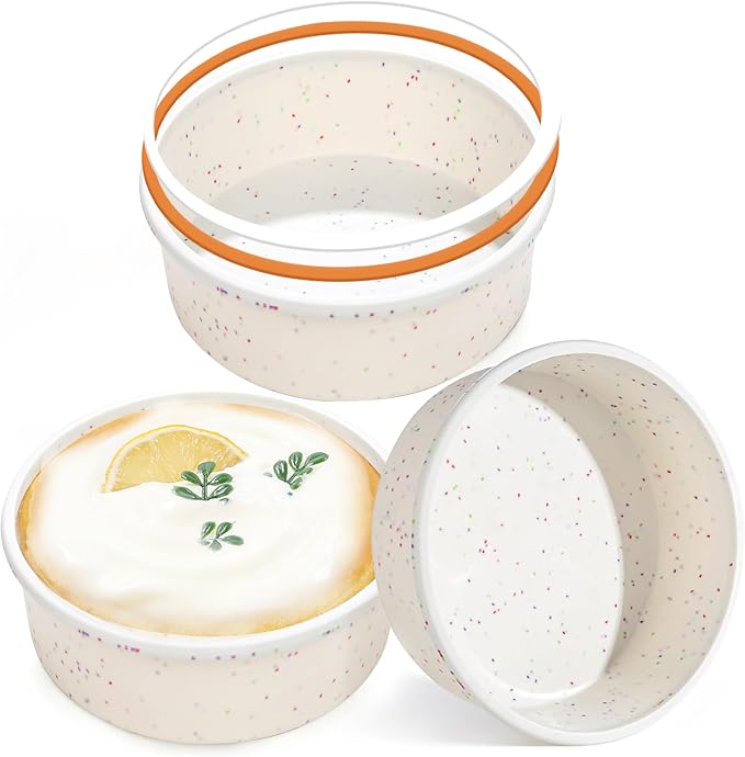 4 Inch Silicone Round Cake Pans, Set of 3, Cream | Metal Reinforced Frame, Nonstick Mini Smash Cake Molds, BPA Free, For Baby's First Birthday, Small Cakes, Desserts