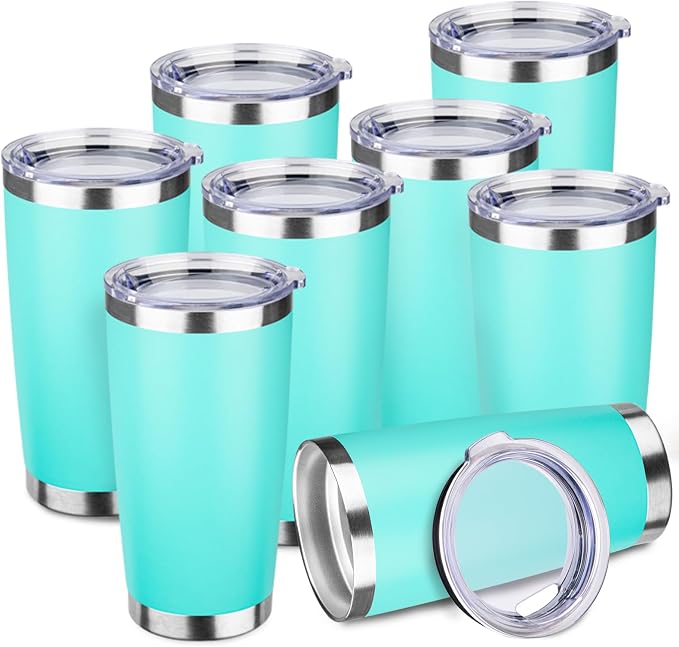 StarSpeed 8 Pack 20oz Stainless Steel Travel Coffee Tumbler,Light Green | Travel Coffee Mug Bulk,Spill-proof Lid,Double Wall,BPA-free Travel Cups,Insulated Cup Fits Car Cupholders