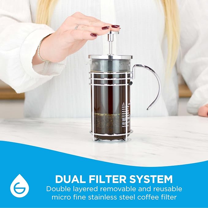GROSCHE Madrid Glass French Press Coffee and Tea Maker, 11.8 oz (350 ml) | Borosilicate Beaker and Dual Stainless Steel Filter Brew Coffee or Tea in 3 to 4 Minutes, with Easy-to-Clean Parts