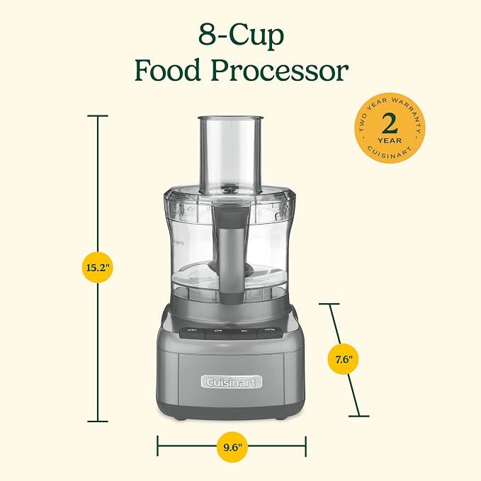 Cuisinart 8 Cup Food Processor, 350-Watt Motor, Gunmetal, FP-8GMP1 | 350W motor