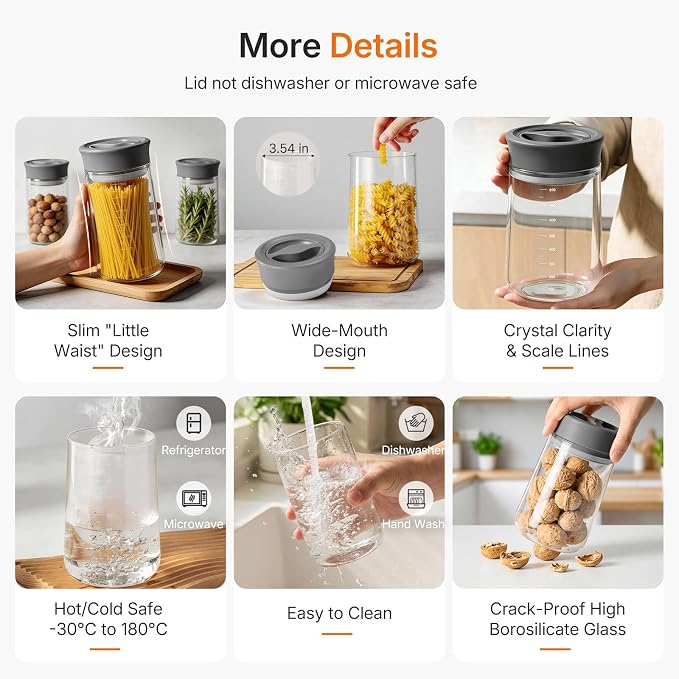 2-Pack 27oz Glass Jar with Airtight Lid for Coffee Beans, Rotary Twist-Seal | Upgraded Wide Mouth Mason Jar With Scale, Clear Borosilicate, Easy Open/Clean, Twist Lock Freshness for Nuts, Cookie, Cereal