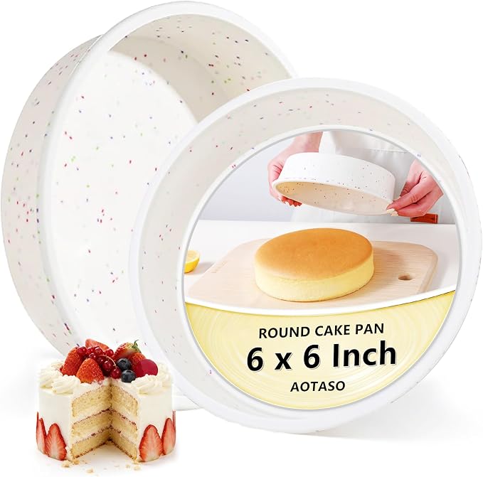 6 inch Silicone Round Cake Pans, Set of 2, Cream | Metal Reinforced Frame, Nonstick, Small Smash Cake Molds for Baking, BPA Free