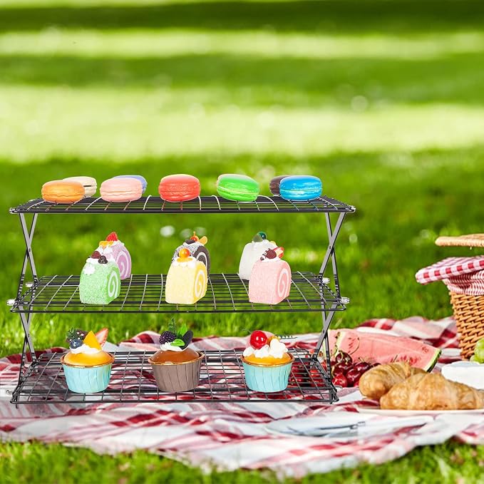 ShellKingdom 3 Tier Collapsible Cooling Rack, Outdoor Camping Picnic Shelf | Wire Cooling Rack for Baking, Cookies, Cake, Roasting, Grilling, Drying Rack