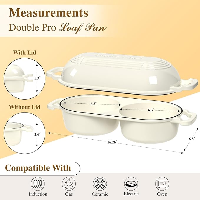 Dutch Oven for Sourdough Bread Baking - Enameled Cast Iron Dutch Oven Pot with Lid and 5" Banneton Bread Proofing Basket & Cotton Potholders, Dual Round Bread Loaf Pan for Homemade Bread, Meatloaf, Cake– (Cream White)