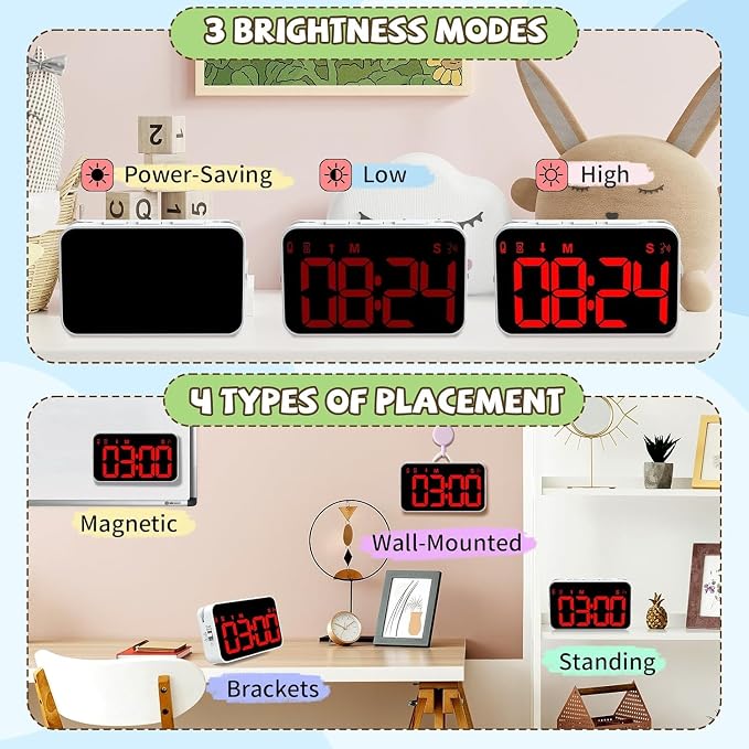 PERSUPER Kitchen Digital Timer, Count Down Up, Rechargeable, Vibration Mode | Adjustable Volume and Brightness LED Display, Time Management Cook, Desk, Kids Adults Study Teaching, Kitchen Gadgets Red-1