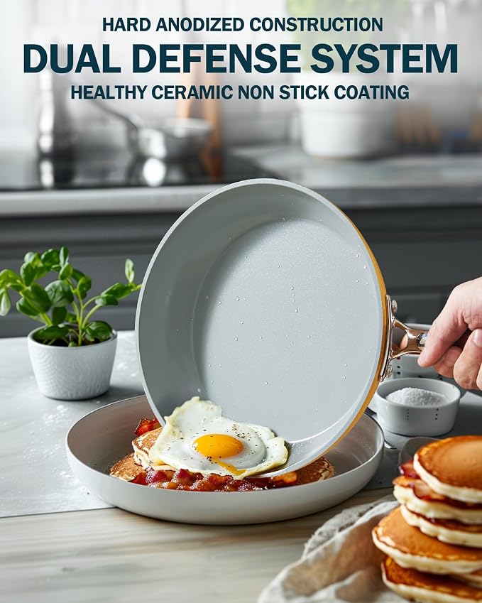 Cook N Home Classic 9.5 Inch Ceramic Nonstick Frying Pan, Cookware Skillet Egg & Omelet Pan, Induction, Yellow