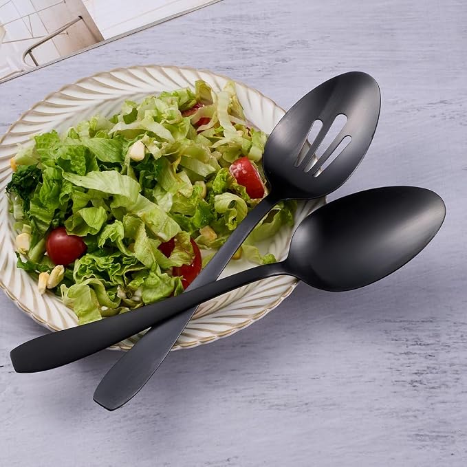 6 Pieces Large Serving Spoons Set - 3 Serving & 3 Slotted Spoon | 10.6 Inch, matte black, stainless steel, highly durable, corrosion-resistant, dishwasher safe, for kitchen buffet restaurant