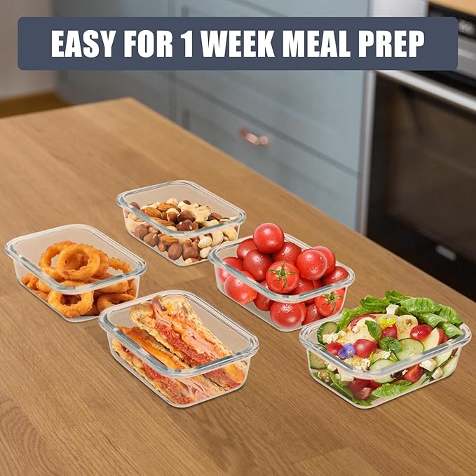 6pack 12oz Small Glass Meal Prep Containers with Airtight Lids | Perfect for Small Portions, Glass Food Storage Containers with Snap Lids, Freezer to Microwave Safe, Dishwasher Safe