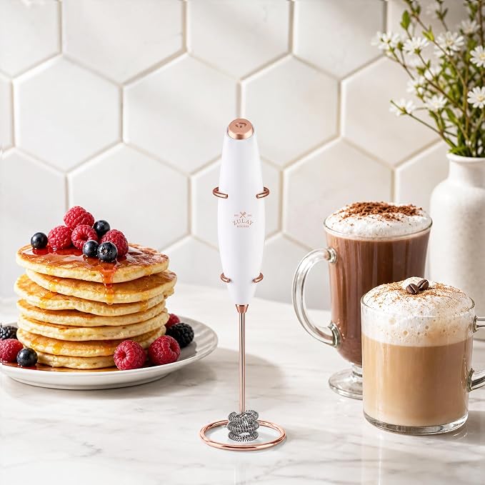 Zulay Kitchen Powerful Milk Frother Wand With Duracell Batteries - Ultra Fast Handheld Drink Mixer - Electric Whisk Foam Maker for Coffee, Lattes, Cappuccino & Matcha - Triple Whisk - Black