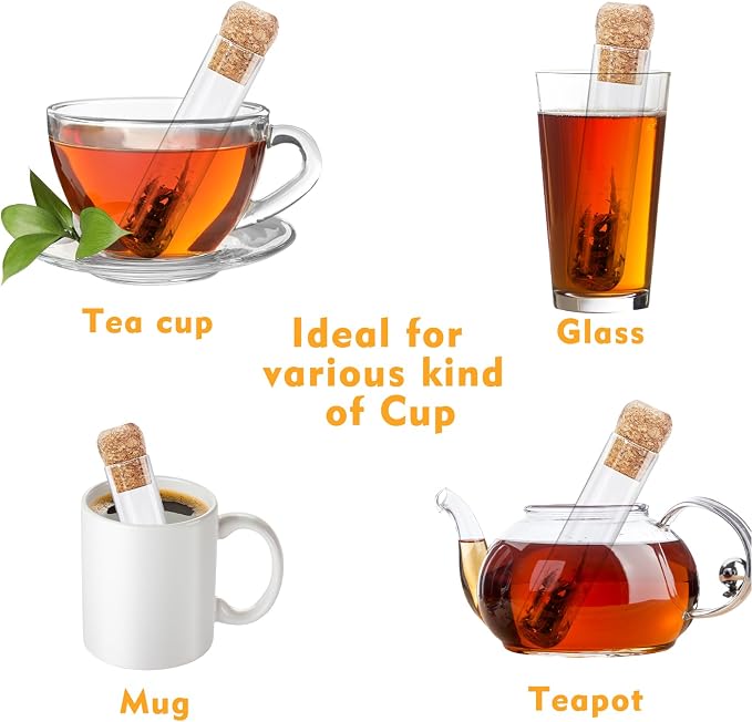 Whaline 6Pcs Glass Tea Strainers Tea Infusers with Corks Loose Long Leaf Tea Steeper Filters Tea Interval Diffuser for Tea Flower Cups Mugs Teapots,5.1 x 1.2 inch