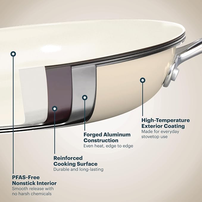 Pyrex 8-Piece Ceramic Cookware Set, Pots and Pans with Lids & Handles | Healthy nonstick ceramic coating, induction compatible stainless steel, PFAS Lead Cadmium BPA Free