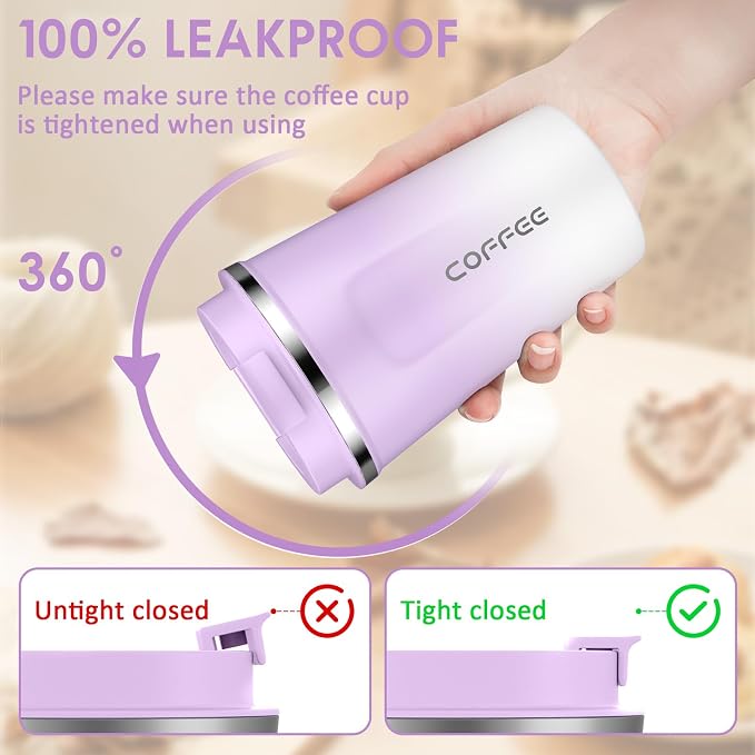 CS COSDDI 12 oz Coffee mug - Stainless Steel Coffee Cup with Leakproof Lid | Stainless Steel Double-wall insulation, 6-Hour Heat Retention, 360°Leak proof, BPA-free, Reusable And To Go Coffee Mug