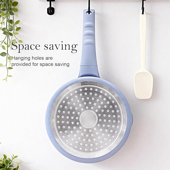 2.5 Qt Nonstick Sauce Pan with Lid, Sauce Pot with Pour Spout, Blue | Detachable Handle, Suitable for All Stoves, Including Induction, Oven Safe, PTFE & PFAS & PFOA Free