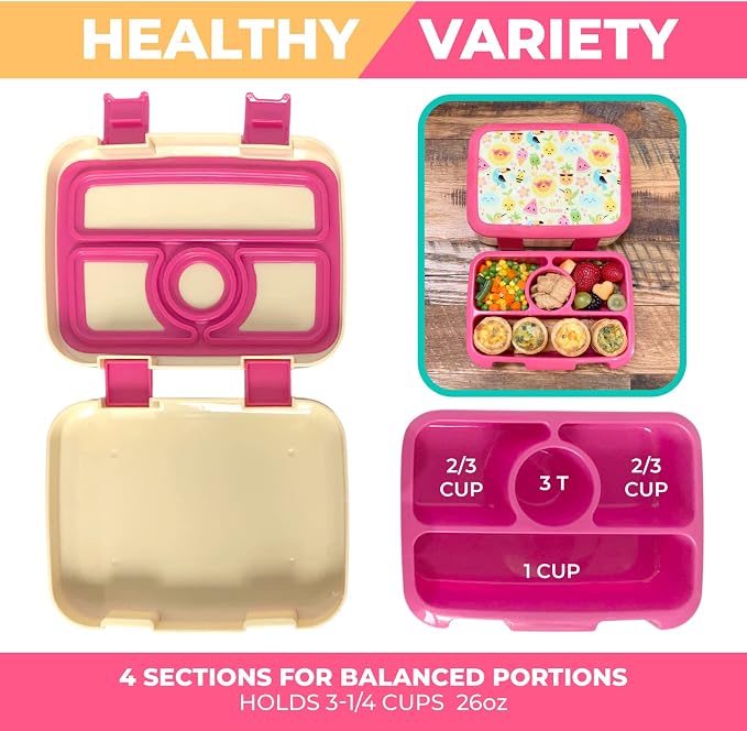 kinsho Kids Bento Lunch Box, Water Bottle, Ice Pack & Bag Set, Summer Set | 5 Leakproof Portion Compartments, BPA-Free Removable Tray, Insulated Meal, Snack Container for Toddlers, Pre-School & Daycare
