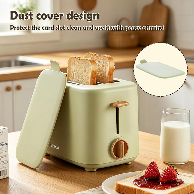 2 Slice Retro Toaster with Anti-dust Cover, 6 Browning Settings, Extra Wide Slots for Bagel & English Muffin, Removable Crumb Tray, Mini Household Bread Toaster