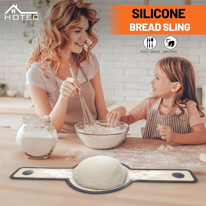HOTEC 2 Pcs Silicone Bread Sling for Dutch Oven, 0.7MM Thickened Heat Resistant to 500°F Non-Stick Baking Mat with Long Handle Easy to Transfer Sourdough Bread, Dutch Oven Liners Baking Supplies