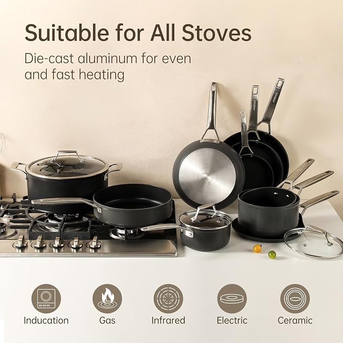MsMk 8 inch and 10 inch Non Stick Frying Pan Set, PFOA & PTFE & PFAS Free | Non Toxic, Even Heating, Easy Clean, Dishwasher & Oven Safe, suitable for gas & electric & induction stoves, Stainless Steel