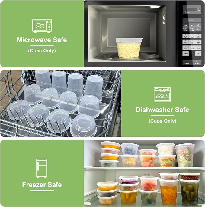Dipoo 60 Sets (120-Piece) Deli Containers with Lids 16 oz | Leak-Proof & BPA Free Airtight Takeout Plastic Food Storage Containers for Soup, Freezer/Microwave/Dishwasher Safe