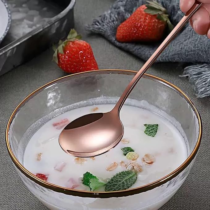 11 PCS Serving Utensils, Large Stainless Steel Spoons Forks Tongs, Pie Server, Great for Hostess Buffet Catering Banquet Party, Rose Gold