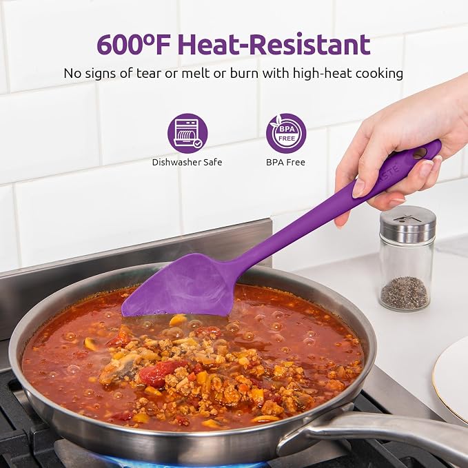 U-Taste Silicone Spatula Set 600°F High Heat Resistant, 4-Pcs, Purple | Food Grade Hot-Proof Seamless Rubber Scraper, Kitchen Flexible Silicon Cooking Utensil Set, Diswasher Safe Baking Supplies