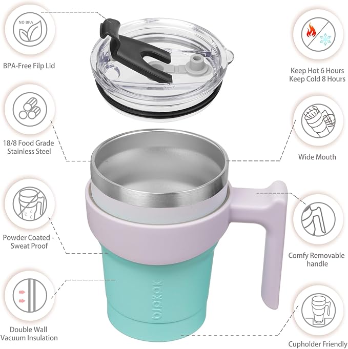 BJPKPK 10 oz Mini Tumbler with Lid, Straw & Handle, Insulated Steel Cup | Small, Spill Proof, Leak Proof, Thermal, Double Wall Vacuum, Sweatproof, Dishwasher Safe, BPA Free, Lavender Green