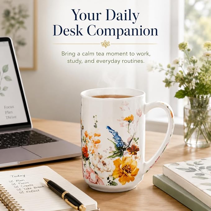 GBhome Tea Mug with Infuser and Lid,18 Ounce Ceramic Loose Leaf Cup Steeper | Lead-Free Glaze For Tea Lovers,Microwave & Dishwasher Safe with Tea Strainer