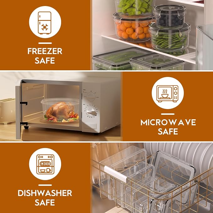 KEMETHY Large 40 Piece Food Storage Containers with Airtight Lids, BPA-free | 20 Containers & 20 Lids, Leak Proof, Meal Prep, Kitchen Storage, PVC-free Plastic, Microwave/Dishwasher Safe, Labels & Pen