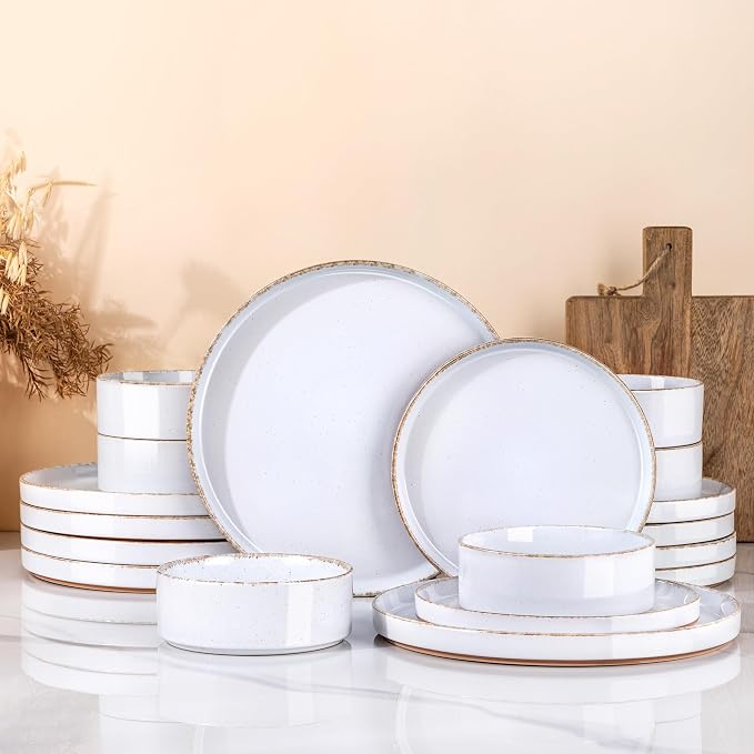 AmorArc Stoneware Dinnerware Sets for 4,12Pcs Plates and Bowls Set | Handmade Ceramic Dish Set,Dishwasher & Microwave Safe,Scratch Resistant