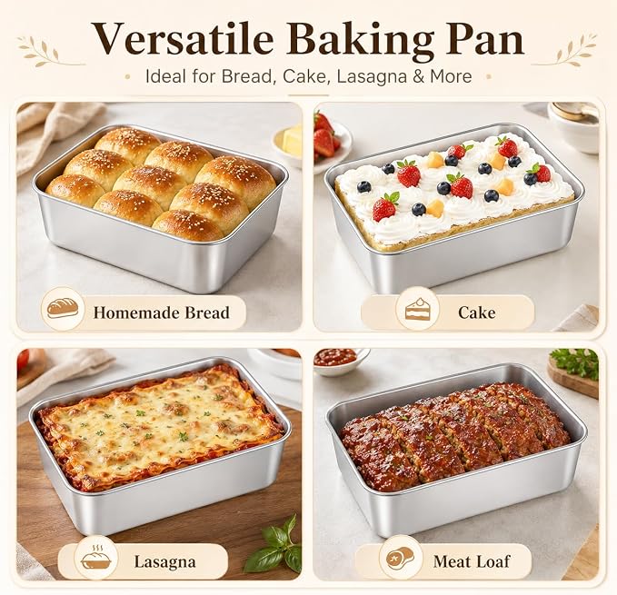6 Pack Stainless Steel Loaf Pans for Baking Bread, 8.8 × 5.7 Inch Large Loaf Toast Baking Pan, Bread Baking Pans for Homemade Brownies, Sourdough, Meatloaf, Easy Release & Dishwasher Safe