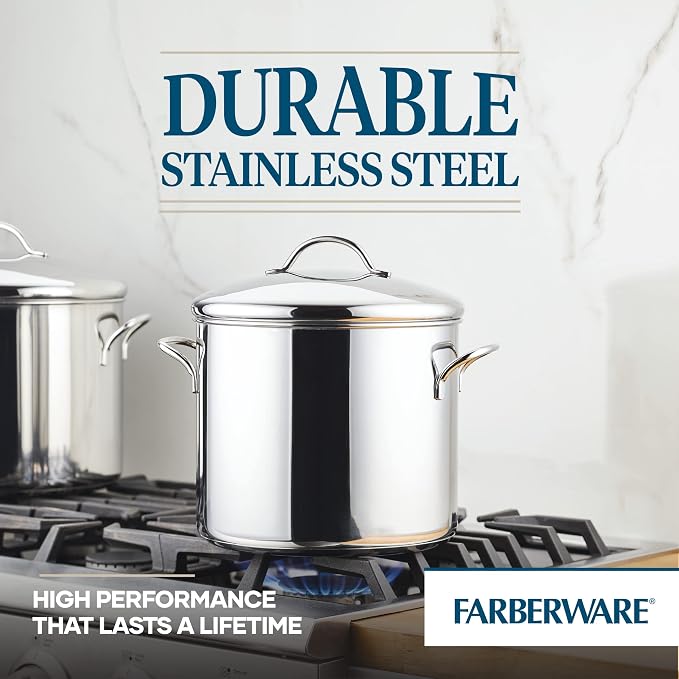 Farberware Classic Series Stainless Steel Induction 12 Quart Stock Pot with Lid, Silver
