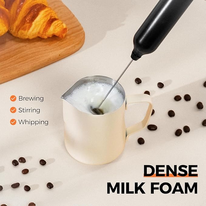 Rechargeable Milk Frother Handheld Electric Frother Wand Coffee Foam Maker with 2 Stainless Stee Whisks & 3 Speeds,Drink Mixer Handheld for for Latte, Cappuccino, Hot Chocolate, Matcha, Egg (White)
