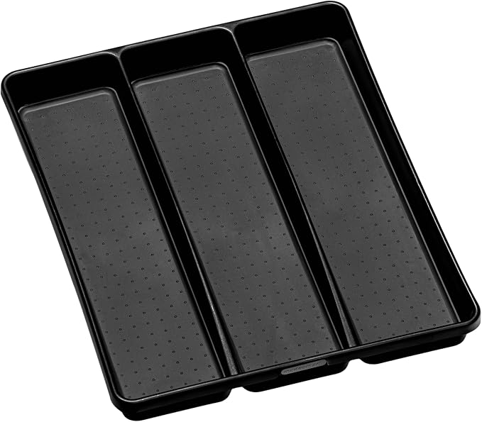 madesmart Classic 3 Compartment Utensil Tray, Carbon | non slip feet, rounded corners, soft grip lining, wide channels, spatulas whisks tongs, ladles serving spoons, woman owned