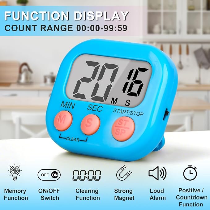 ZILLEEN Classroom Timer for Kids Teachers 6 Pack Digital Timers Blue White | Strong Magnetic, Large Screen, Big Button, Teacher Classroom Must Haves Kitchen Timers for Cooking Egg Exercise Study