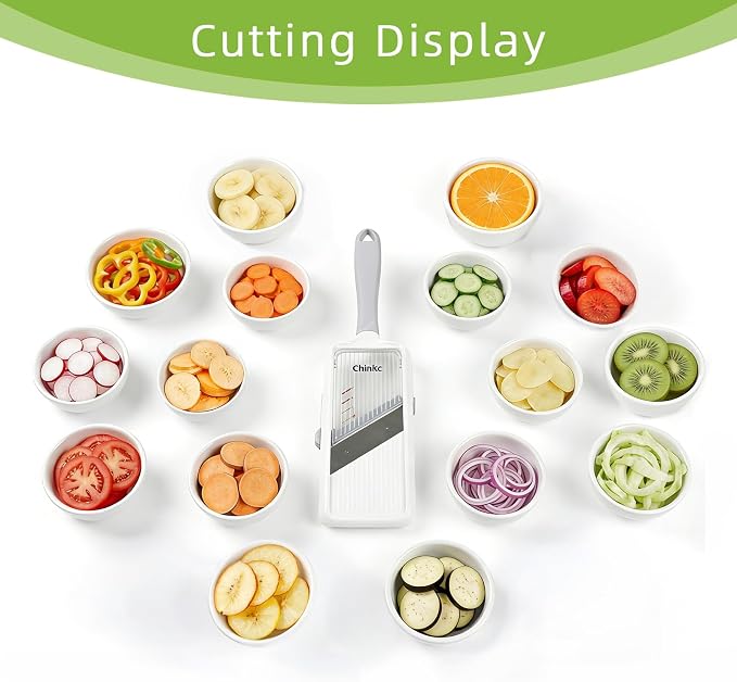 Upgrade Handheld Mandoline Slicer for Kitchen - Adjustable 3-Thickness, Longer Comfort Ergonomic Grip, Bigger Safety Handle, Easy to Clean, Ideal for Speedy Slicing of Vegetables and Fruits