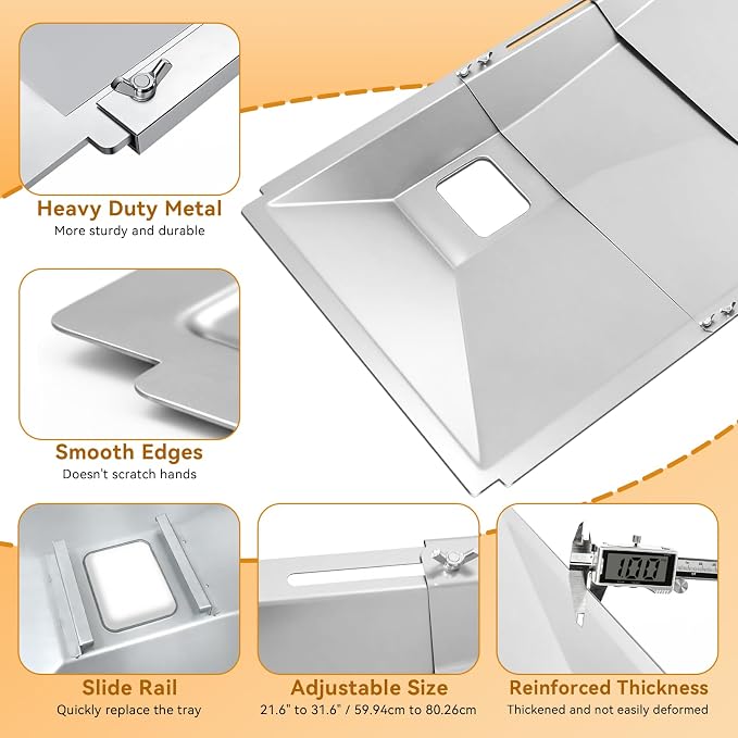 Adjustable Grease Tray with Catch Pan for 3/4/5/6 Burner Gas Grills, Universal Drip Pan fits Nexgrill, Charbroil, Dyna Glo, Kenmore, BHG, Expert, Grill Replacement Parts for More Gas Grill
