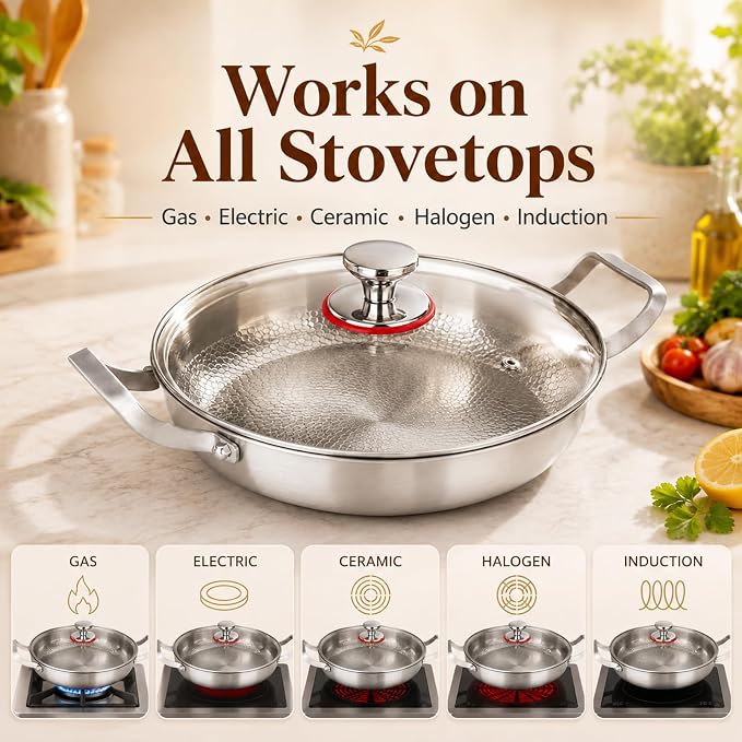 Titanium Hammered Pan, 2026 New Upgrade Double Handle Non Stick Titanium Pans for Cooking, Ultra-Durable, Scratch-Resistant, Even Heating Frying pans, Compatible With All Cooktops,No lid,11.8