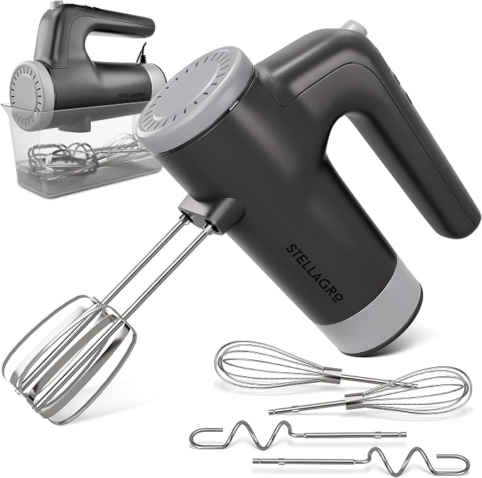 Electric Hand Mixer 350W, 9 Speed Handheld Mixer with Timer, Beaters, Whisks & Dough Hooks, Storage Case, Kitchen Mixer for Baking, Eggs, Cream, Cookie Dough & Frosting, Gray