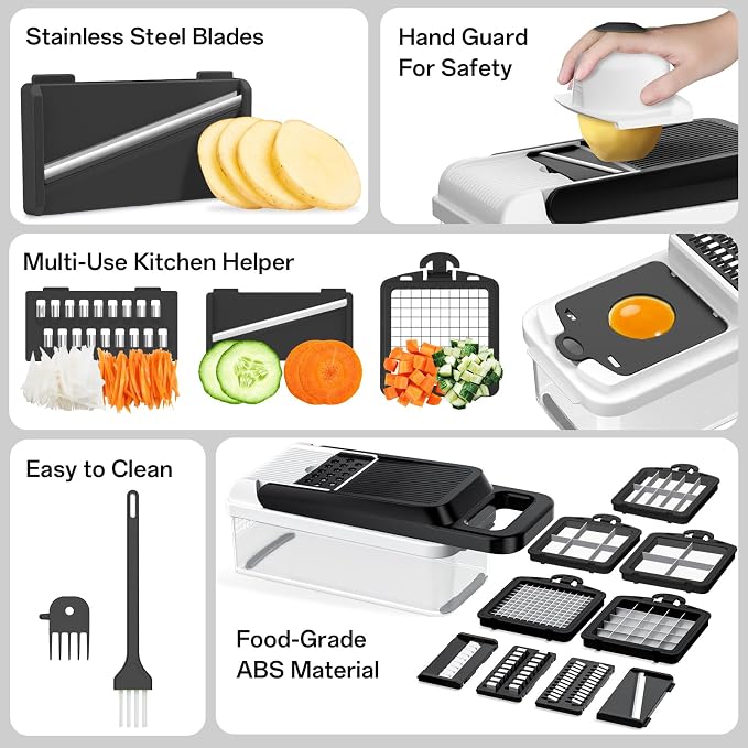 HomeHacks Veggie Chopper Vegetable Cutter, 15 in 1 Kitchen Gadget, White | Dicer, Slicer, Cutter, Slap Chop, Cheese Grater & Egg Separator - Multi-Functional Salad Fruit Onion Chopper with Container